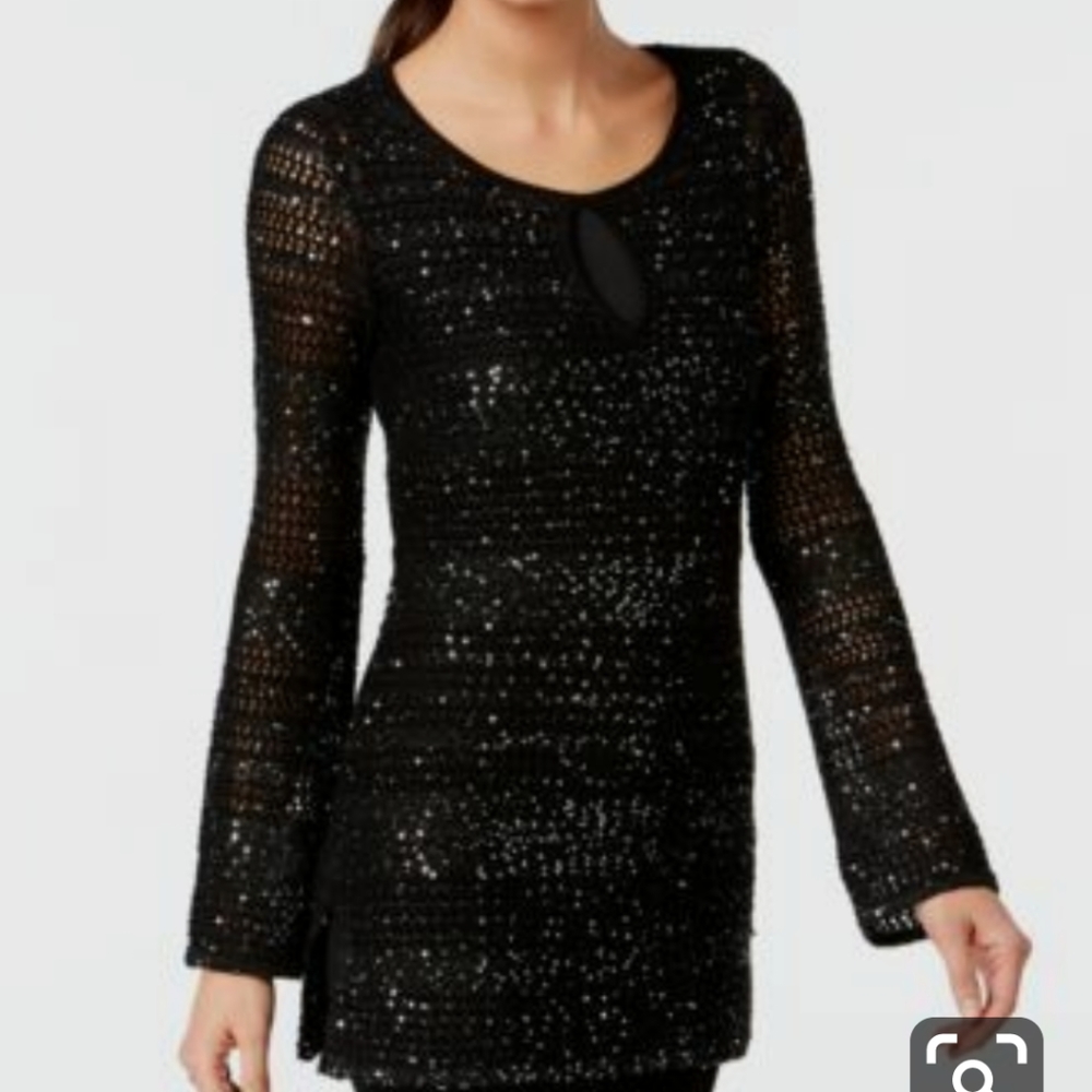 INC 🖤 Black Sequin Keyhole Tunic Sweater NWT Small